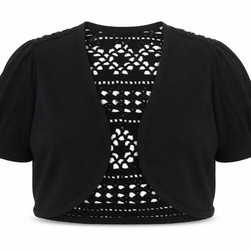 M&Co Women Black UK 20 Cotton Crochet Open Shrug Short Sleeve
