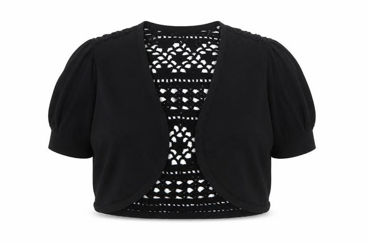 M&Co Women Black UK 20 Cotton Crochet Open Shrug Short Sleeve