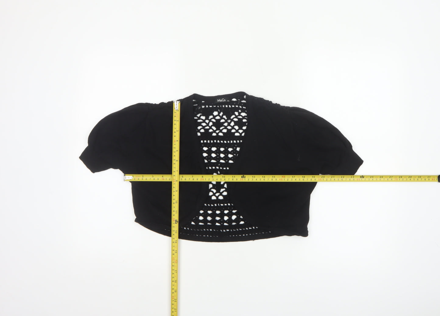 M&Co Women Black UK 20 Cotton Crochet Open Shrug Short Sleeve