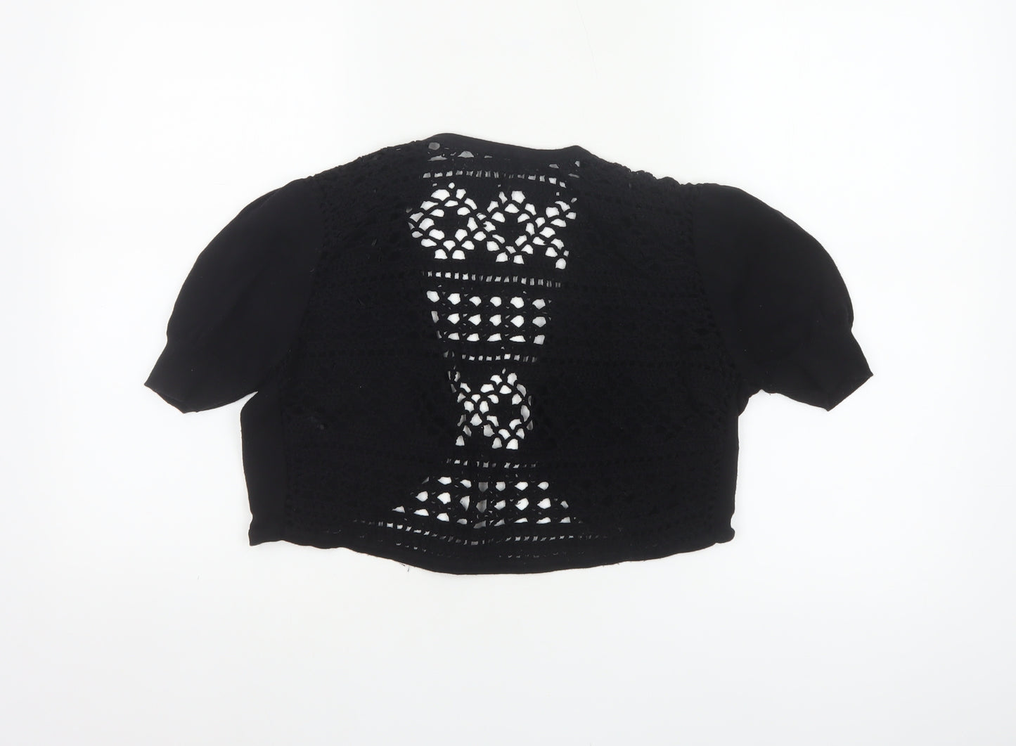 M&Co Women Black UK 20 Cotton Crochet Open Shrug Short Sleeve