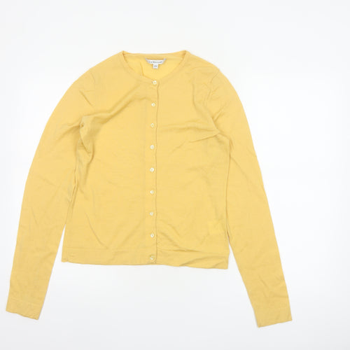 LK Bennett Women Yellow Wool Cardigan Size L Crew Neck Button Knit