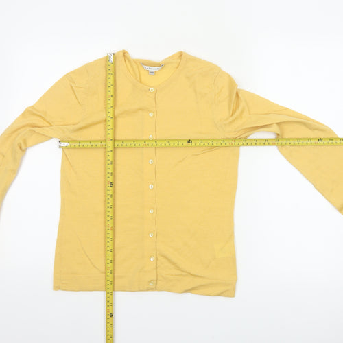 LK Bennett Women Yellow Wool Cardigan Size L Crew Neck Button Knit