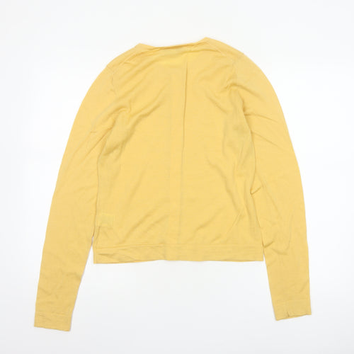 LK Bennett Women Yellow Wool Cardigan Size L Crew Neck Button Knit