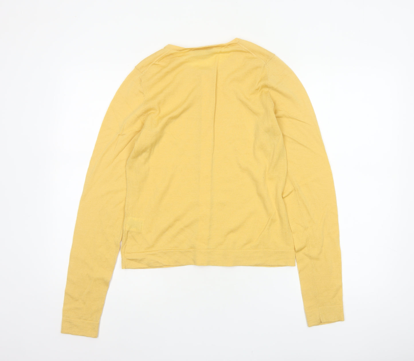 LK Bennett Women Yellow Wool Cardigan Size L Crew Neck Button Knit
