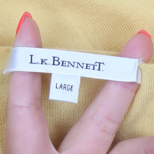 LK Bennett Women Yellow Wool Cardigan Size L Crew Neck Button Knit
