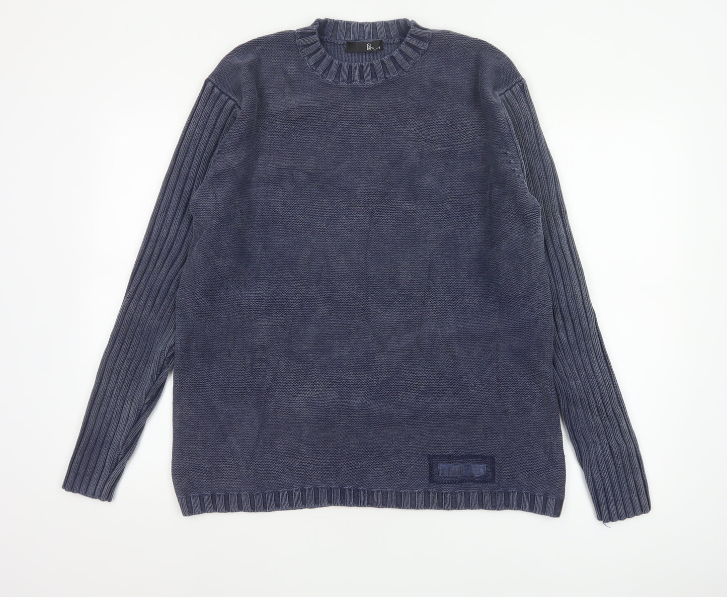 Bhs Men’s Blue Cotton Crew Neck Pullover Jumper Medium Logo Knit