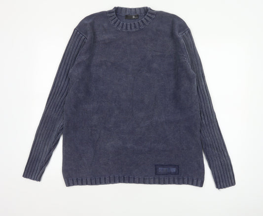 Bhs Men’s Blue Cotton Crew Neck Pullover Jumper Medium Logo Knit