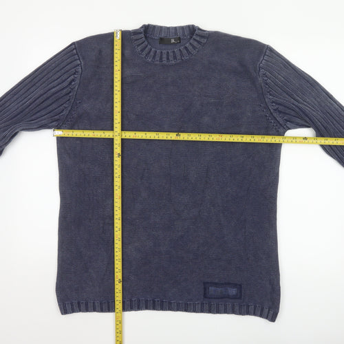 Bhs Men’s Blue Cotton Crew Neck Pullover Jumper Medium Logo Knit