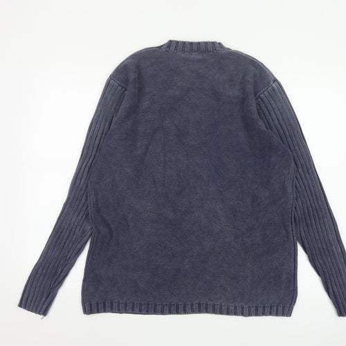 Bhs Men’s Blue Cotton Crew Neck Pullover Jumper Medium Logo Knit