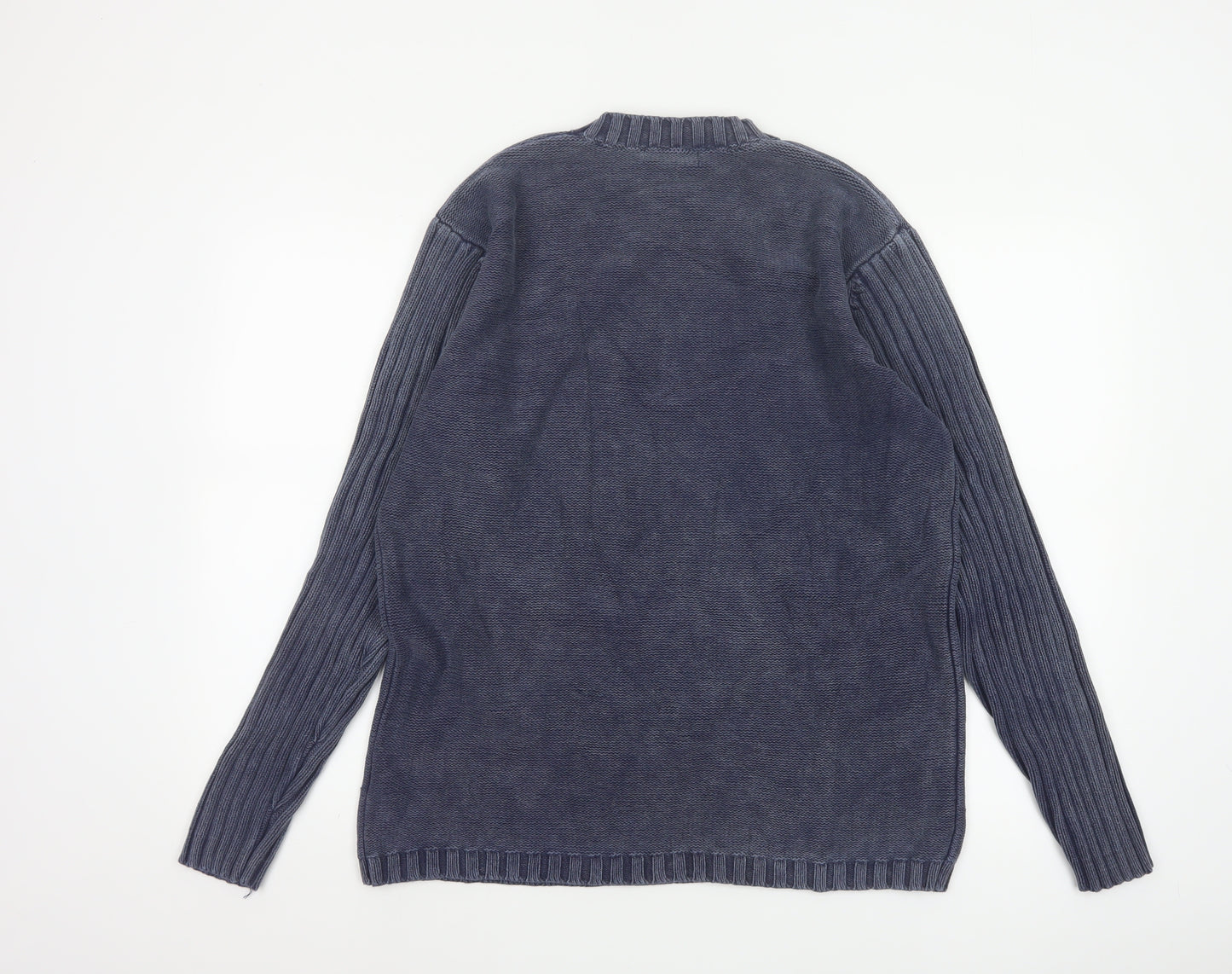 Bhs Men’s Blue Cotton Crew Neck Pullover Jumper Medium Logo Knit