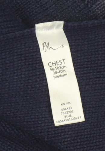 Bhs Men’s Blue Cotton Crew Neck Pullover Jumper Medium Logo Knit