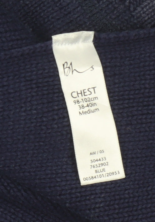 Bhs Men’s Blue Cotton Crew Neck Pullover Jumper Medium Logo Knit