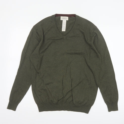 Dorce Men’s Green V-Neck Cotton Silk Cashmere Pullover Jumper S