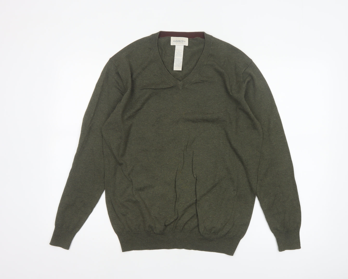 Dorce Men’s Green V-Neck Cotton Silk Cashmere Pullover Jumper S