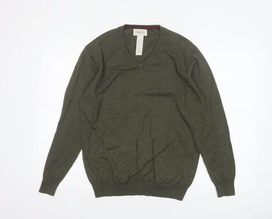 Dorce Men’s Green V-Neck Cotton Silk Cashmere Pullover Jumper S