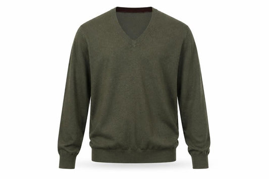Dorce Men’s Green V-Neck Cotton Silk Cashmere Pullover Jumper S