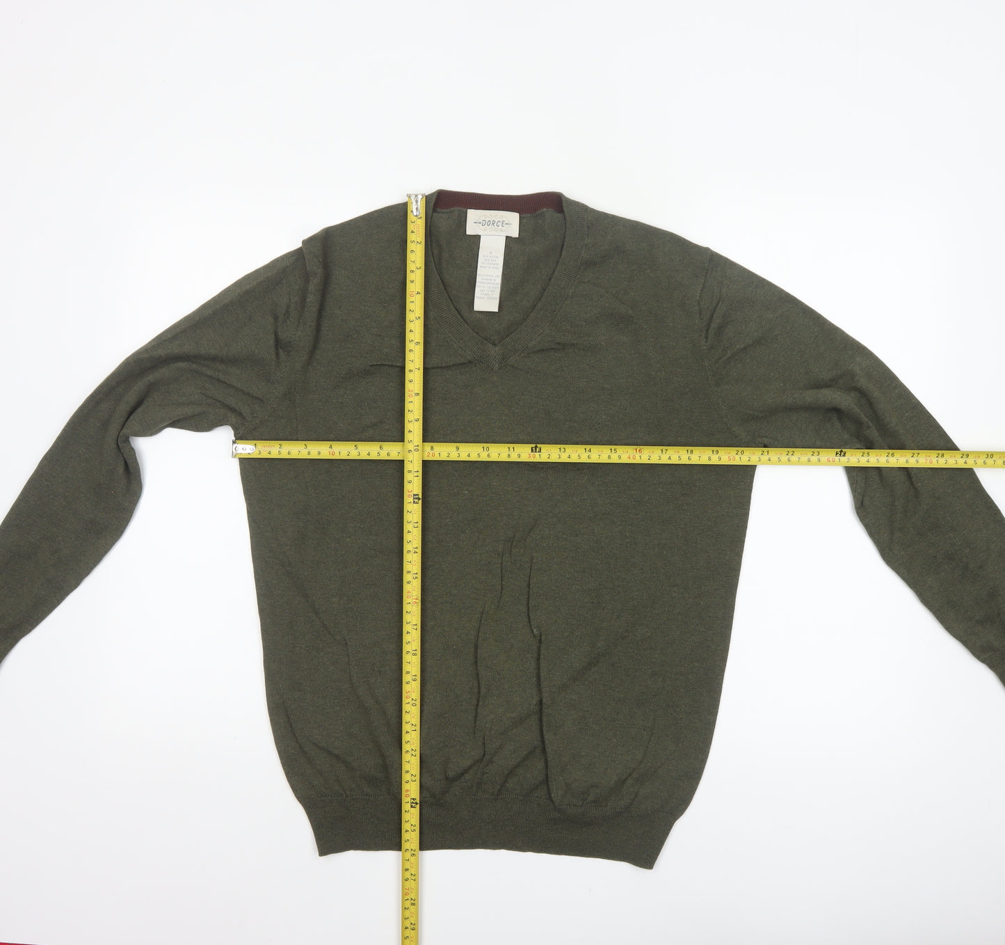 Dorce Men’s Green V-Neck Cotton Silk Cashmere Pullover Jumper S