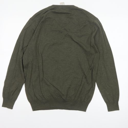 Dorce Men’s Green V-Neck Cotton Silk Cashmere Pullover Jumper S
