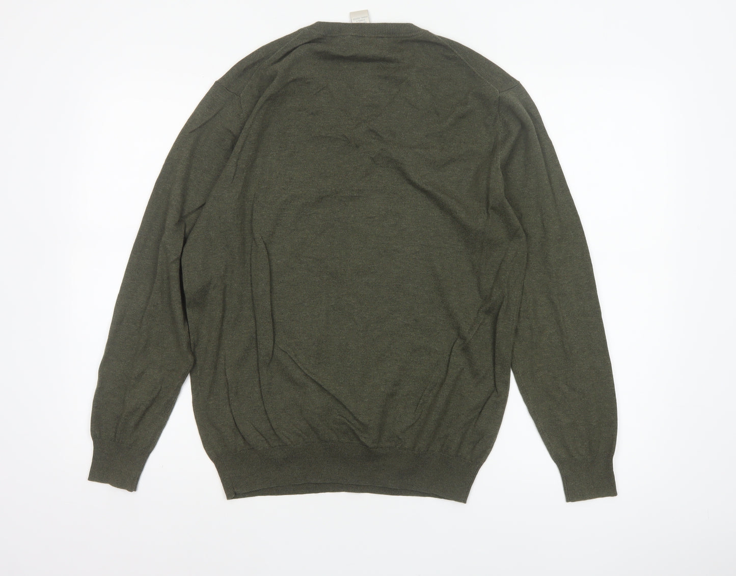 Dorce Men’s Green V-Neck Cotton Silk Cashmere Pullover Jumper S