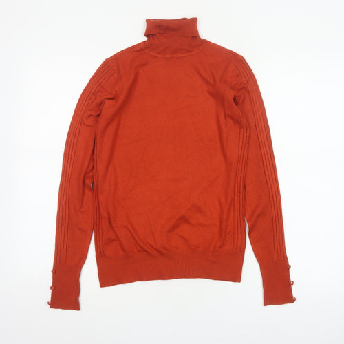 Next Women’s Orange Roll Neck Pullover Jumper UK 10 Tall Rib Knit
