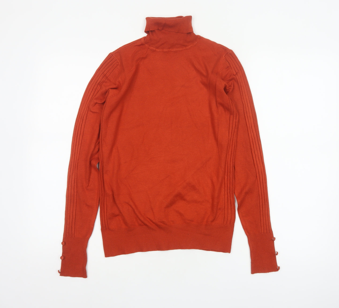 Next Women’s Orange Roll Neck Pullover Jumper UK 10 Tall Rib Knit