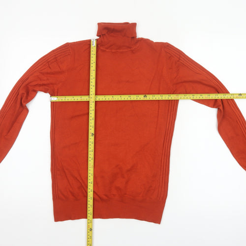 Next Women’s Orange Roll Neck Pullover Jumper UK 10 Tall Rib Knit
