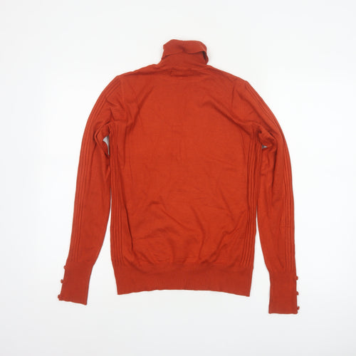 Next Women’s Orange Roll Neck Pullover Jumper UK 10 Tall Rib Knit