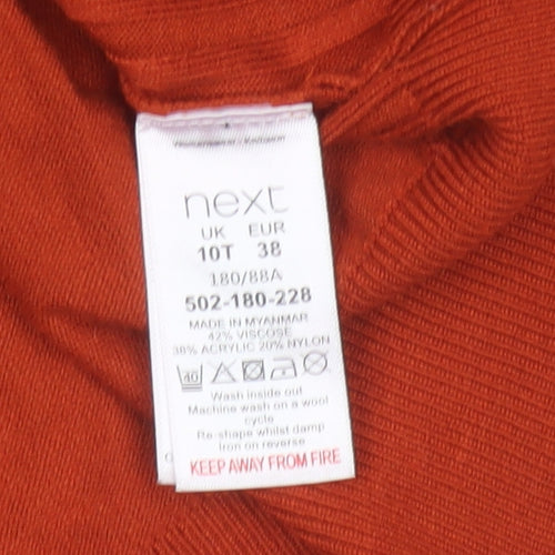 Next Women’s Orange Roll Neck Pullover Jumper UK 10 Tall Rib Knit
