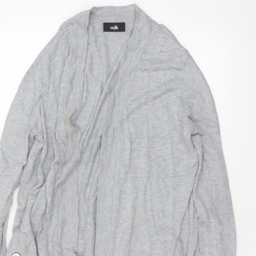 Wallis Women Grey L Open Front Longline Cardigan Knit Button Detail