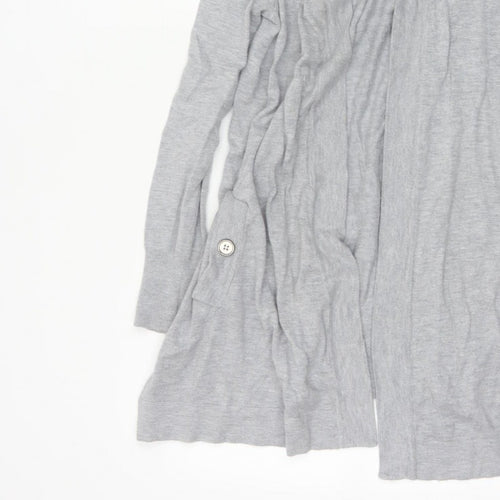 Wallis Women Grey L Open Front Longline Cardigan Knit Button Detail