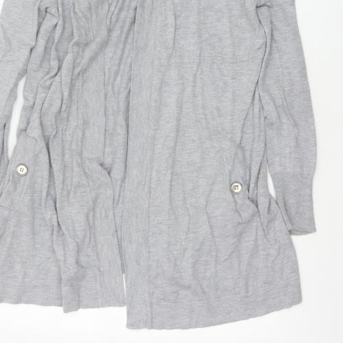 Wallis Women Grey L Open Front Longline Cardigan Knit Button Detail