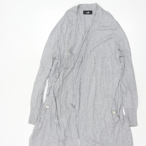 Wallis Women Grey L Open Front Longline Cardigan Knit Button Detail