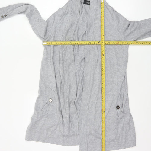 Wallis Women Grey L Open Front Longline Cardigan Knit Button Detail