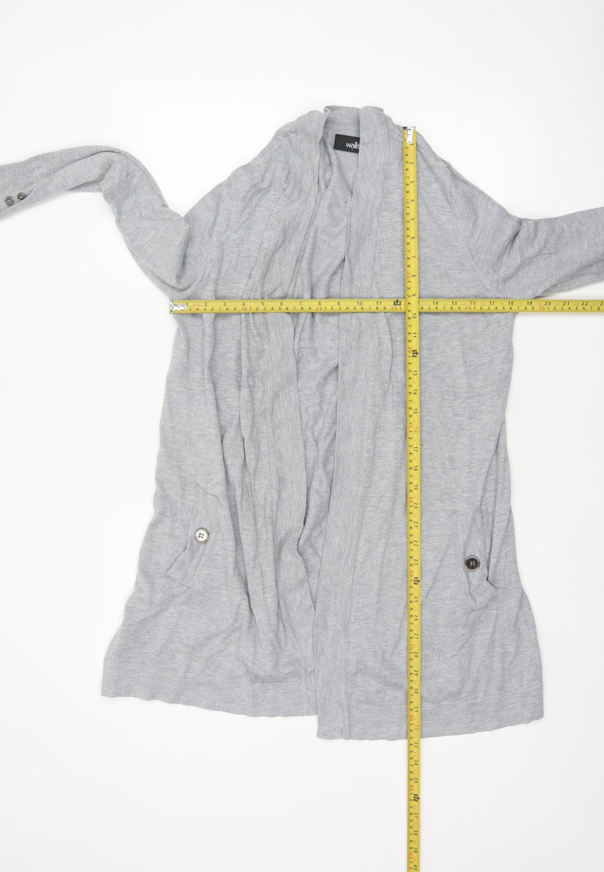Wallis Women Grey L Open Front Longline Cardigan Knit Button Detail