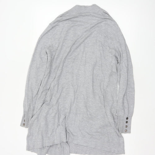 Wallis Women Grey L Open Front Longline Cardigan Knit Button Detail