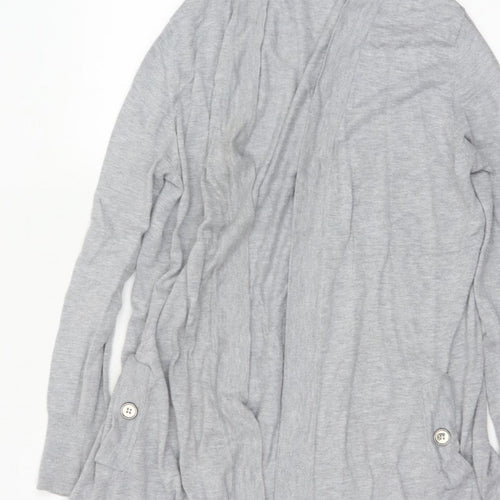 Wallis Women Grey L Open Front Longline Cardigan Knit Button Detail