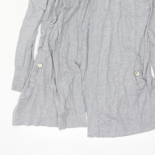 Wallis Women Grey L Open Front Longline Cardigan Knit Button Detail
