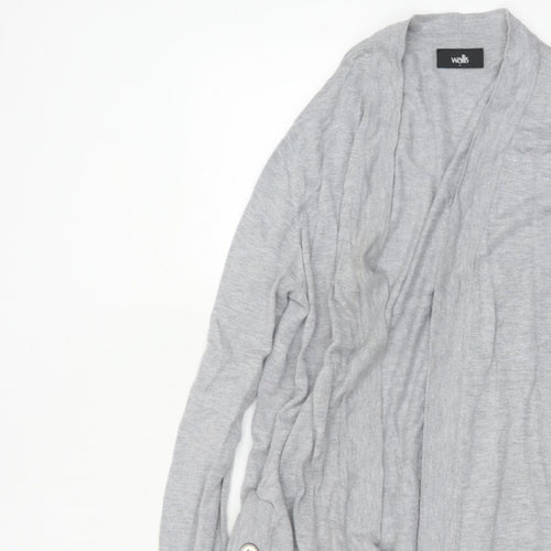 Wallis Women Grey L Open Front Longline Cardigan Knit Button Detail