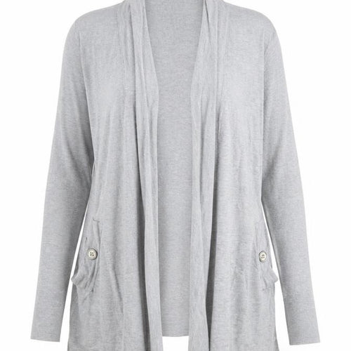 Wallis Women Grey L Open Front Longline Cardigan Knit Button Detail