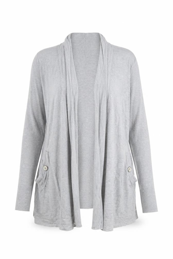 Wallis Women Grey L Open Front Longline Cardigan Knit Button Detail