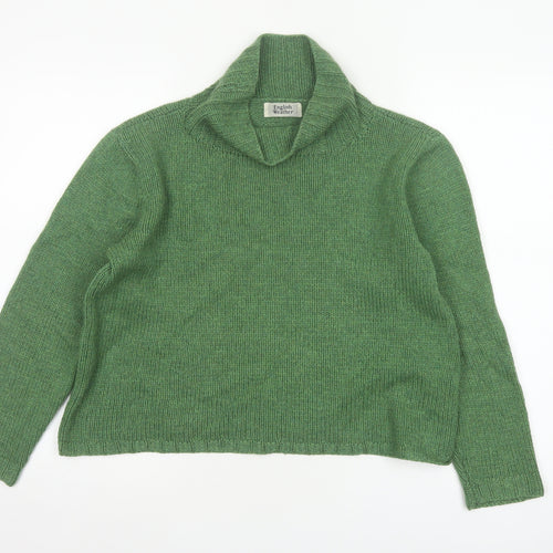 English Weather Women’s Green M Cotton Cable Knit Roll Neck Jumper