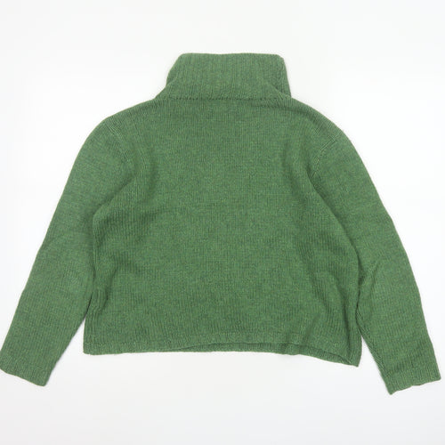 English Weather Women’s Green M Cotton Cable Knit Roll Neck Jumper