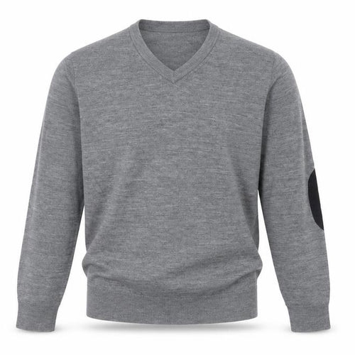 H&M Men Grey M Merino Wool V-Neck Pullover Jumper Elbow Patches