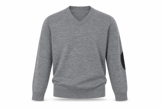 H&M Men Grey M Merino Wool V-Neck Pullover Jumper Elbow Patches
