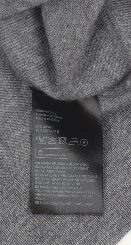 H&M Men Grey M Merino Wool V-Neck Pullover Jumper Elbow Patches
