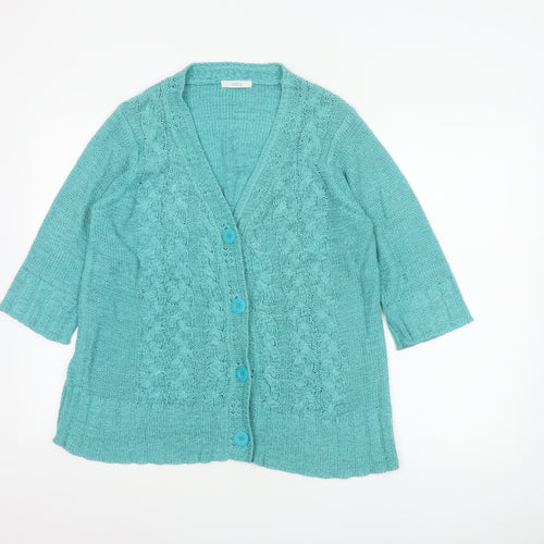 Marks & Spencer Women Blue UK 16 Cable Knit 3/4 Sleeve Cardigan