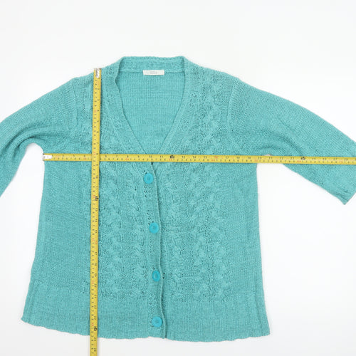 Marks & Spencer Women Blue UK 16 Cable Knit 3/4 Sleeve Cardigan