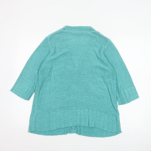 Marks & Spencer Women Blue UK 16 Cable Knit 3/4 Sleeve Cardigan