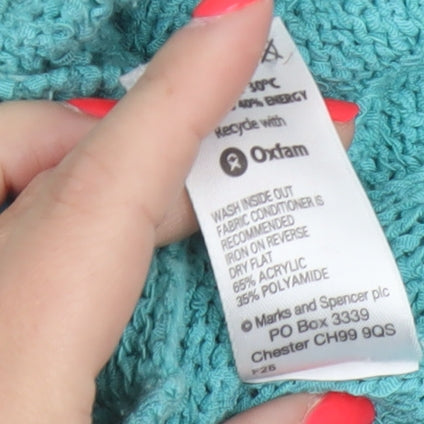 Marks & Spencer Women Blue UK 16 Cable Knit 3/4 Sleeve Cardigan