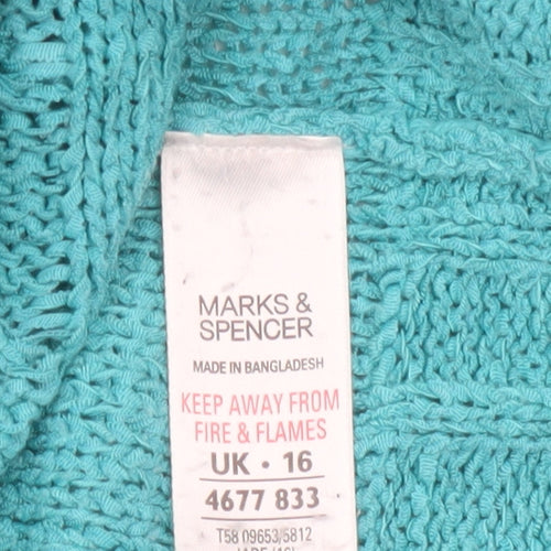 Marks & Spencer Women Blue UK 16 Cable Knit 3/4 Sleeve Cardigan